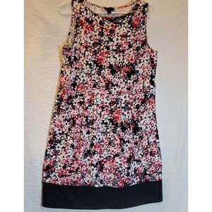 J Jill Wearever Sleeveless Shift Dress Knit‎ Floral Pink Black Petite Medium